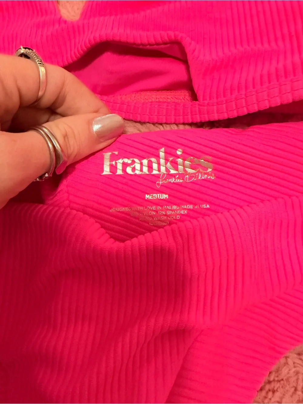 Frankie's Bikinis Ribbed Neon Pink Scoop Bikini Set